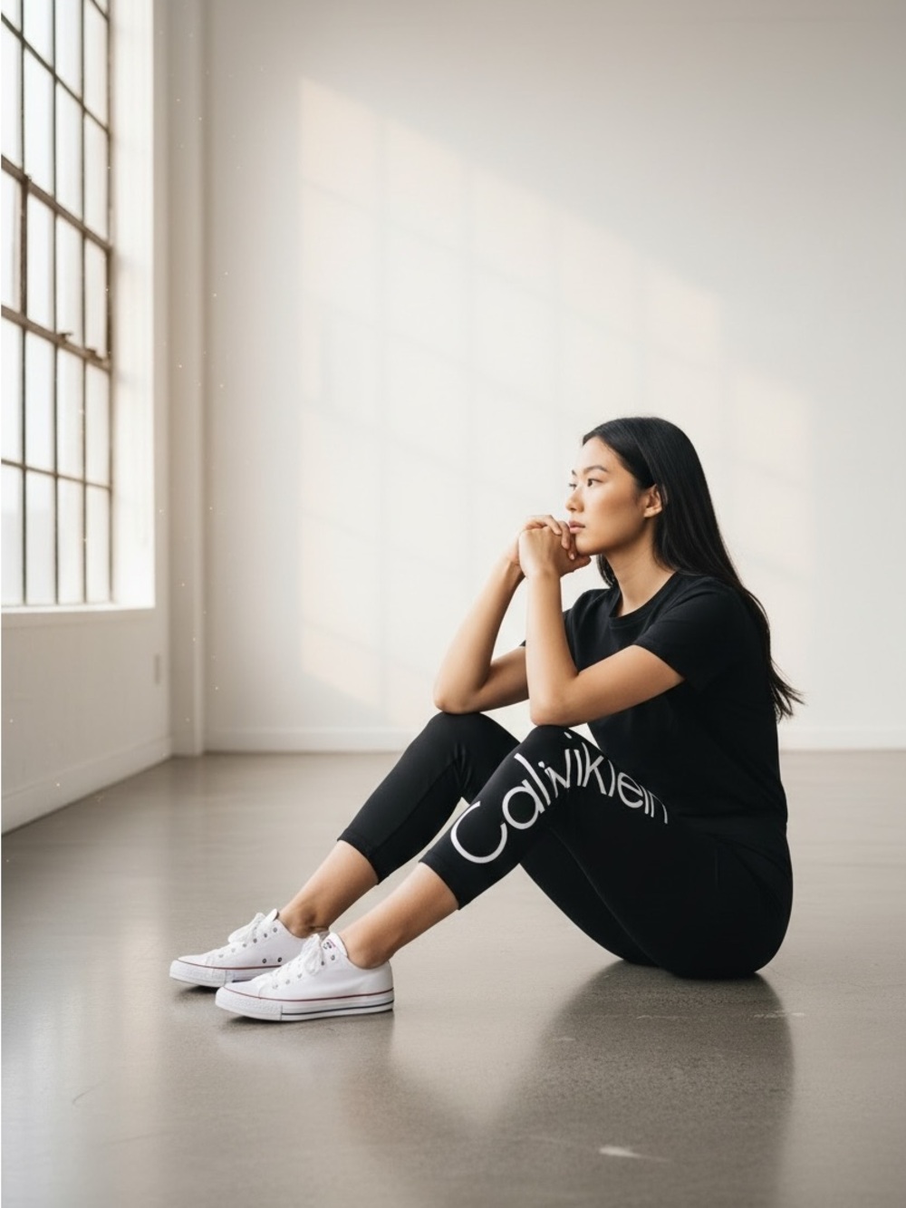 Calvin Klein Black Logo Capris Leggings